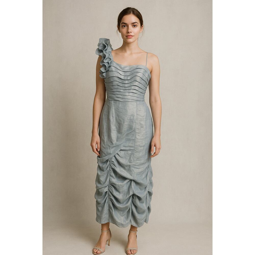 Jump Apparel Plus 21/22 Smoky Blue Shimmer Ruffle Long Gown Pinup Whimsy Fairy